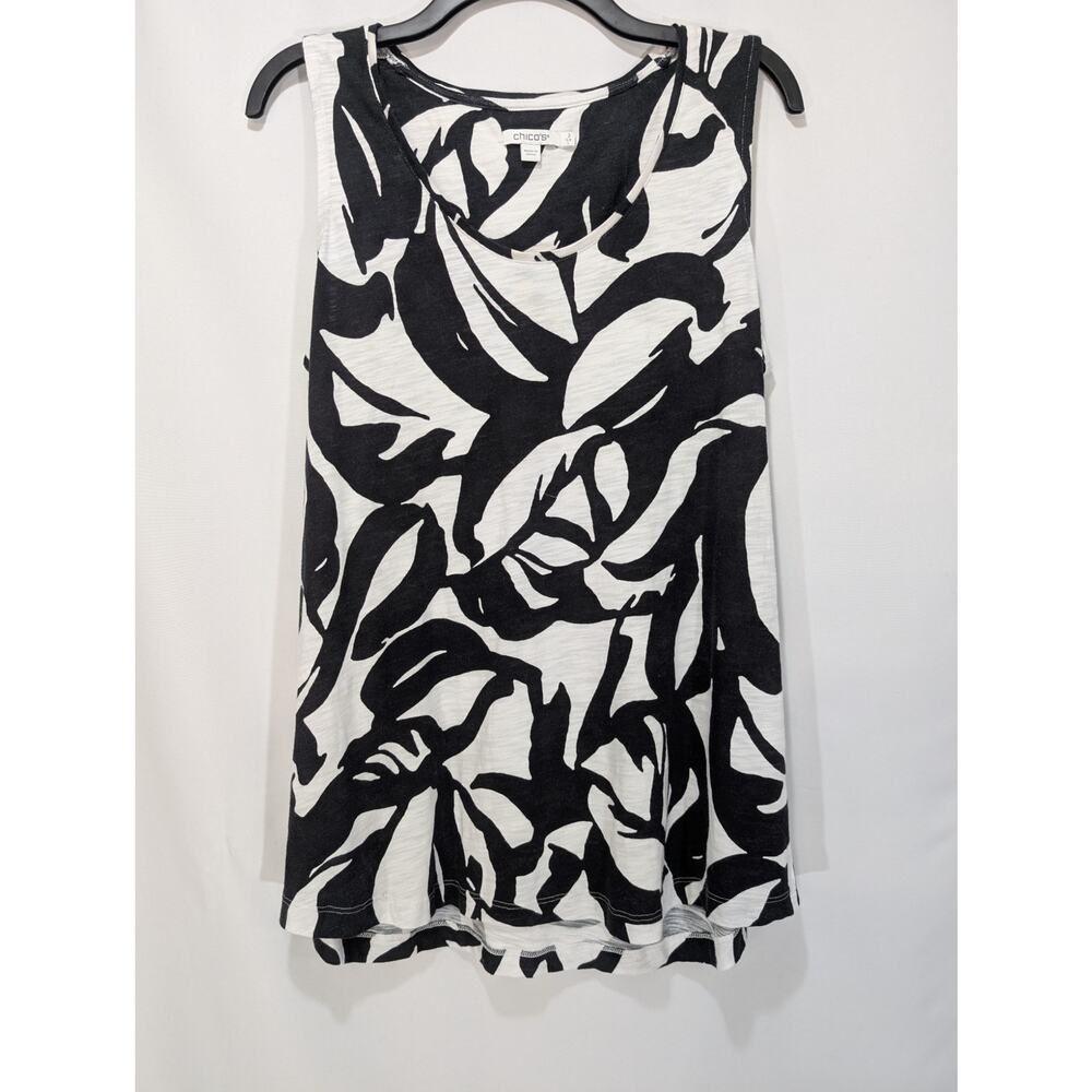 Chico’s Black‎ White Abstract Print Sleeveless Tank Top Size L